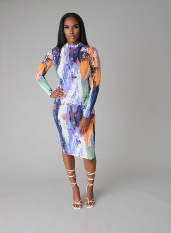 Abstract Print Midi Dress
